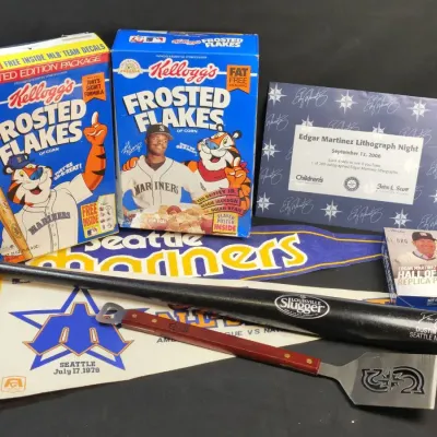 Mariners Memorabilia - Bat, Plaque, Banners, Sealed Lithograph, Collectible Cereal Boxes