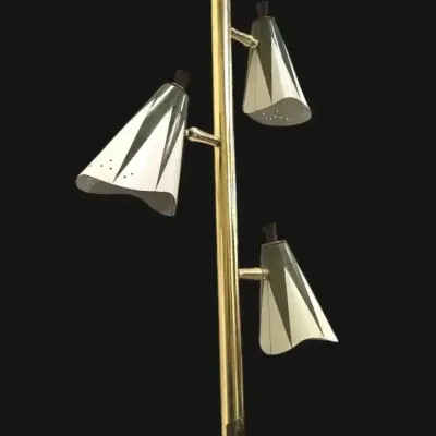 MCM 3 Light Brass Tree Floor Lamp with Directional Cone Shades 