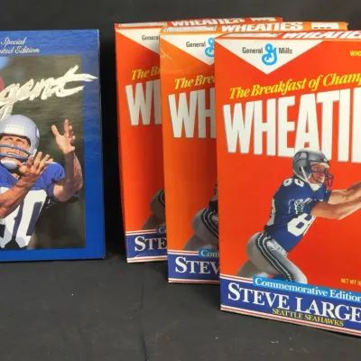 Steve Largent of Seattle Seahawks Collectors Items - Book and Limited Edition Cereal Boxes
