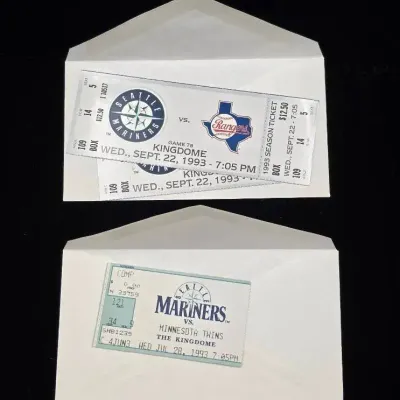 9/22 1993 Nolan Ryans Last Pitching Game Ticket & 7/28 1993 Ken Griffey Jr. 8th Consecutive Home Run