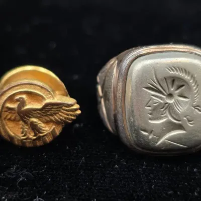 1/40 10K on Sterling Signet Ring & WW2 Honorable Discharge Pin