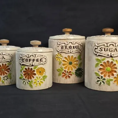 Vintage Treasure Craft Canisters, Coffee, Tea, Flour & Sugar