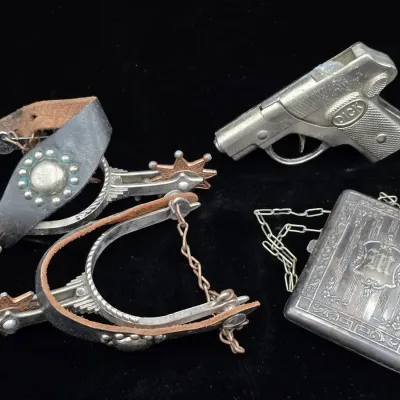 Dick Tracey Cap Gun, Western Spurs, & Engraved Case