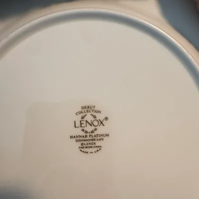 Sale Photo Thumbnail #234: Underside maker's mark on a Lenox Debut Collection 'Hannah Platinum' fine bone china piece, made in the USA.