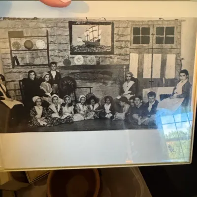 Sale Photo Thumbnail #335: Framed black-and-white photograph depicting children in historical Colonial costumes posing against a backdrop.