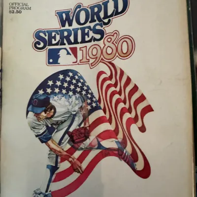 Sale Photo Thumbnail #18: Official 1980 Major League Baseball World Series program, featuring patriotic artwork of a player on the cover.