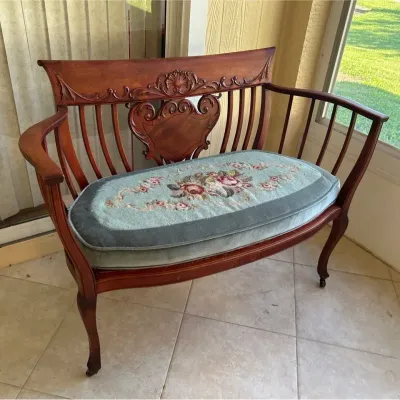 Antique Country Style Spindle Back Rolling Loveseat 