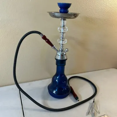 21” Blue Glass Base Diamond Cut Modern Hookah