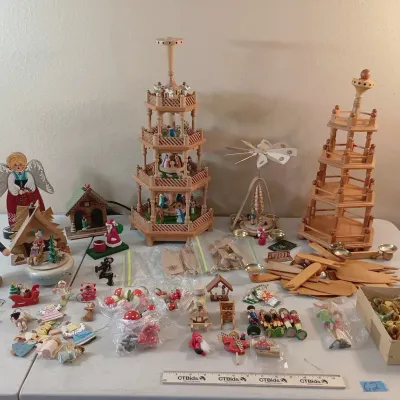 Huge Lot Vintage Wood German Christmas Pyramids, Angels, Nutcrackers, Mushrooms+++