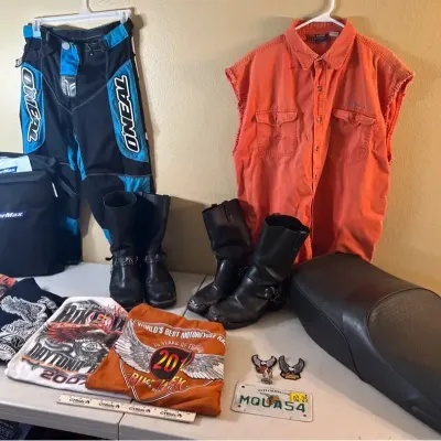 Motorcycle Lot - Dingo Boots, Kawasaki Seat, Motorcross Pants, tees, tricycle cover+