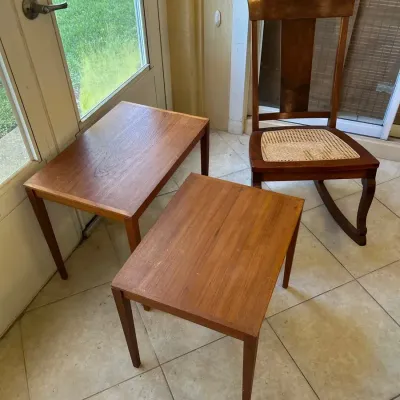 Vintage Woven Cane Seat Rocking Chair & Nesting Tables 