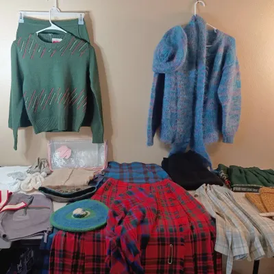 Vintage Clothes - Wool Kilts, Leather Shorts, Angora Sweater Set, Wool Skirts++