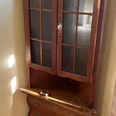 Made In Romania 2-Piece Solid Wood Corner Curio Cabinet 