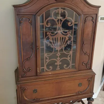 Antique 1930s Walnut Jacobian China Cabinet, Curio Hutch 45x17x76