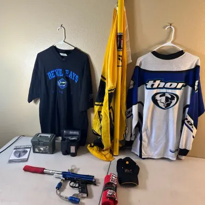 Sports - NASCAR Telescoping Flag, paintball gun, archery tips, hockey jersey++
