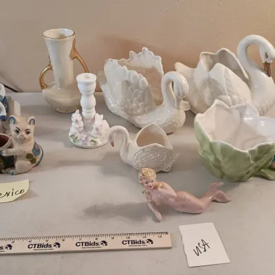 Vintage China, Ceramic Made In Usa, Mexico- Swans, Peter Rabbit, Cat Planter++