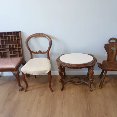 Vintage/Ant Small Furniture - 2 Chairs, End Table, Bench, Shadow Box