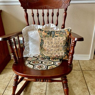 Sale Photo Thumbnail #19: Pressed back rocker with needlepoint seat
