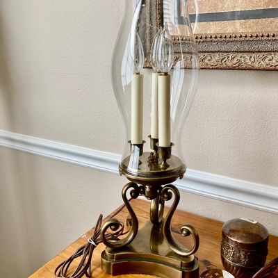 Sale Photo Thumbnail #255: Large brass hurricane lamp