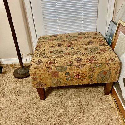 Sale Photo Thumbnail #113: Upholstered stool or could be used as a coffee table using a tray for beverages