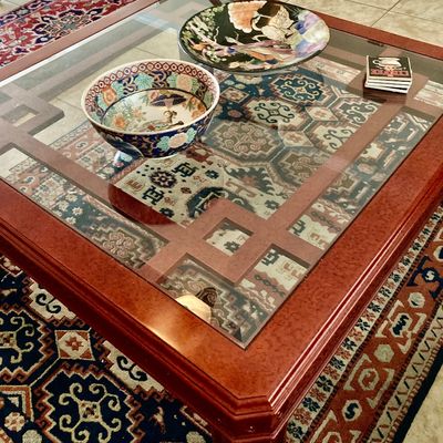Sale Photo Thumbnail #4: Asian inspired or Art Deco architectural framed coffee table