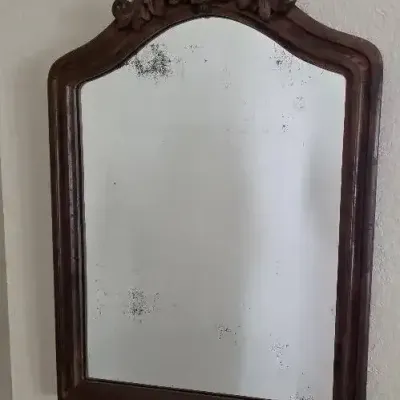 Antique Wood-Framed Wall Mirror