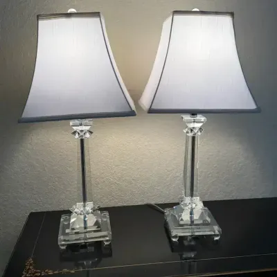 Pair of Regency Hill Sannes 25" Tapered Glass Column Table Lamps