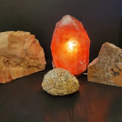 Geological Specimens and Himalayan Salt Lamp