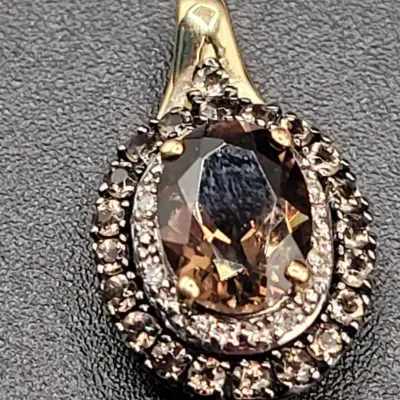 10k Rose Gold Pendant Featuring Oval Smoky Quartz and Diamonds