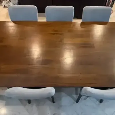 Crate & Barell Solid Walnut Dining Table and Eight Chairs