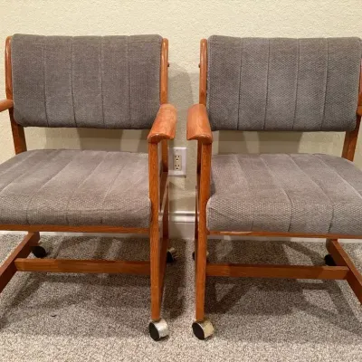 MCM Rolling Armchairs with Solid Wood Frames