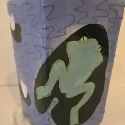 Original Hand-Painted Pottery Vessel By Lanz Russell