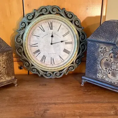 Decorative Wall Clock And Two Accent Storage Boxes