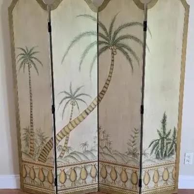 4-Panel Tropical/Palm Tree Folding Room Divider