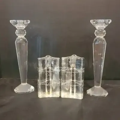 Crystal/Bubble Glass Candlesticks 