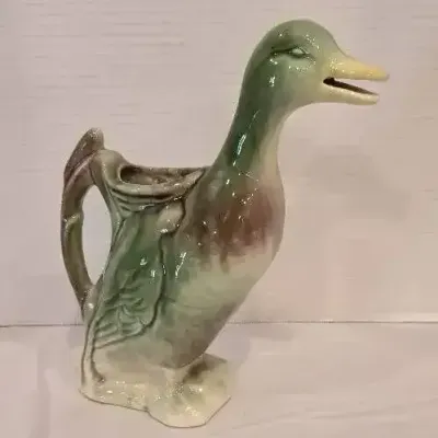 French Majolica Duck Pitcher by Saint-Clment Pottery