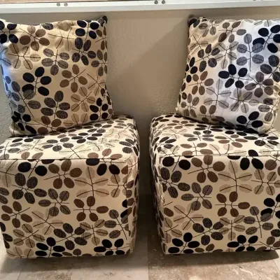 Matching Leaf Pattern Ottomans and Pillows