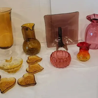 MCM Amber & Cranberry Art Glass 