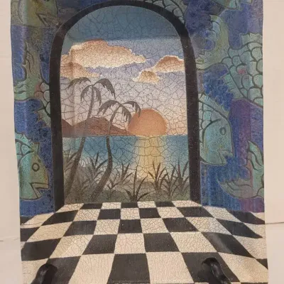 Ken Jensen Raku Art Pottery Wall Plaque