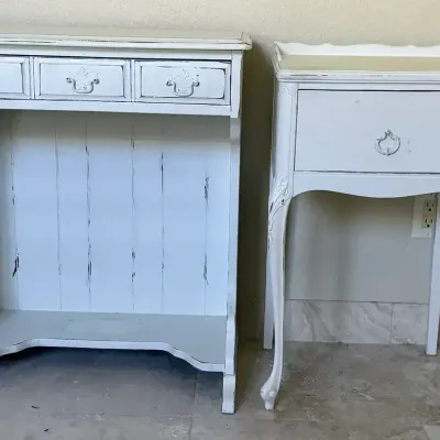Shabby Chic Vanity Desk & French Provincial Style Nightstand 