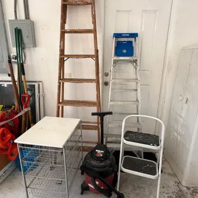 3- Ladders, Rolling Storage Cart & Shop Vac 2.0