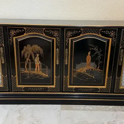 Chinoiserie Black Lacquer Credenza Buffet by Habersham