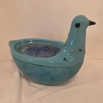 "Rimini Blu" Ceramic Lidded Bird Box by Aldo Londi