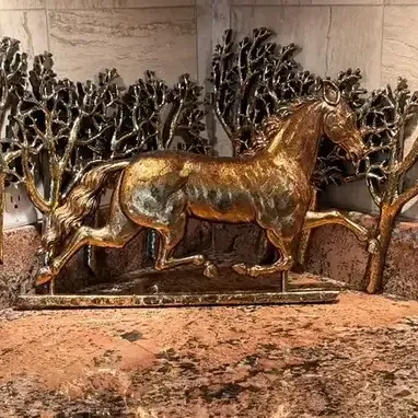 Horse Running In The Forrest - Metallic Look Wall Decor