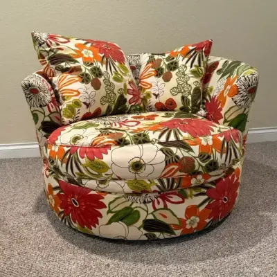 Floral Swivel Barrel Chair with Retro Botanical Style Print by Broyhill