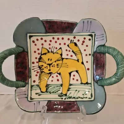 Whimsical, Hand-Painted Ceramic Serving Platter by duo Juozas and Rasa Saldaitis