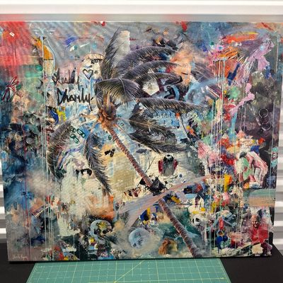Sale Photo Thumbnail #90: This canvas print is an original abstract piece titled "The Space Between Us" by the popular Maui-based artist Charlie Lyon. Comes with COA