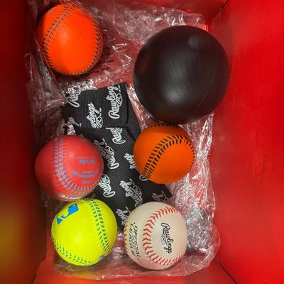 Sale Photo Thumbnail #150: 22 Piece Sports set with mitt, seven baseballs, one plastic ball, three collector balls - signed, one 49ers football - new in the box, 2 hats size large extra-large, five sports illustrated magazines, one Triple Crown one Giants of October book, all in ex