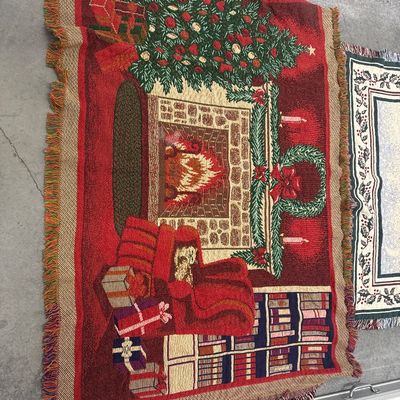 Sale Photo Thumbnail #177: 11 piece Christmas set for throw blankets one new hand towel three books one reindeer ornament one merry Christmas bag one wine stopper. All in perfect condition blankets measure approximately. 1 72x57 and 3 at 65x44.