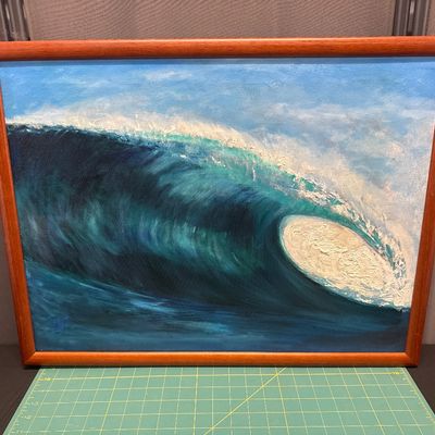 Sale Photo Thumbnail #179: Wave painting on canvas with wood frame by street artist JF. In perfect condition
